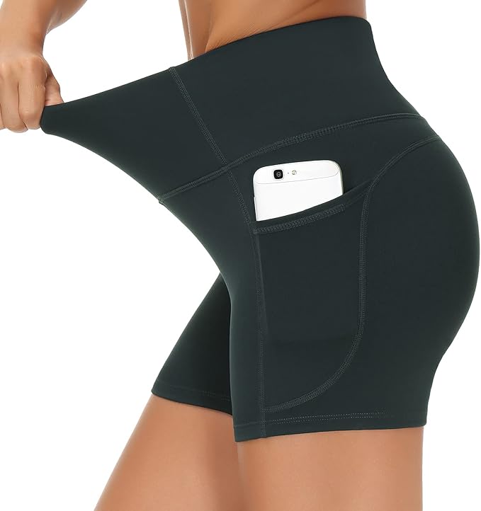 THE GYM PEOPLE High Waist Yoga Shorts for Women's Tummy Control Fitness Athletic Workout Running Shorts