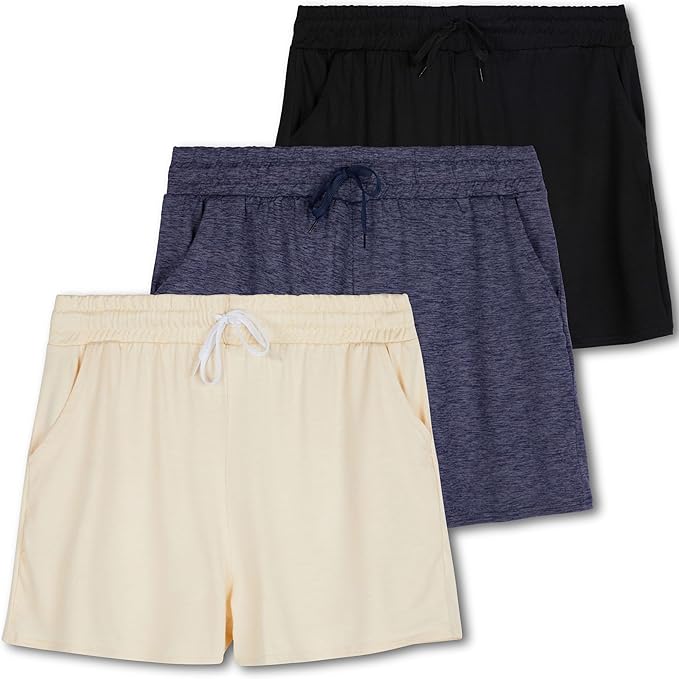 Real Essentials 3 Pack: Womens Ultra-Soft Athletic Lounge Casual Sweat Shorts with Pockets