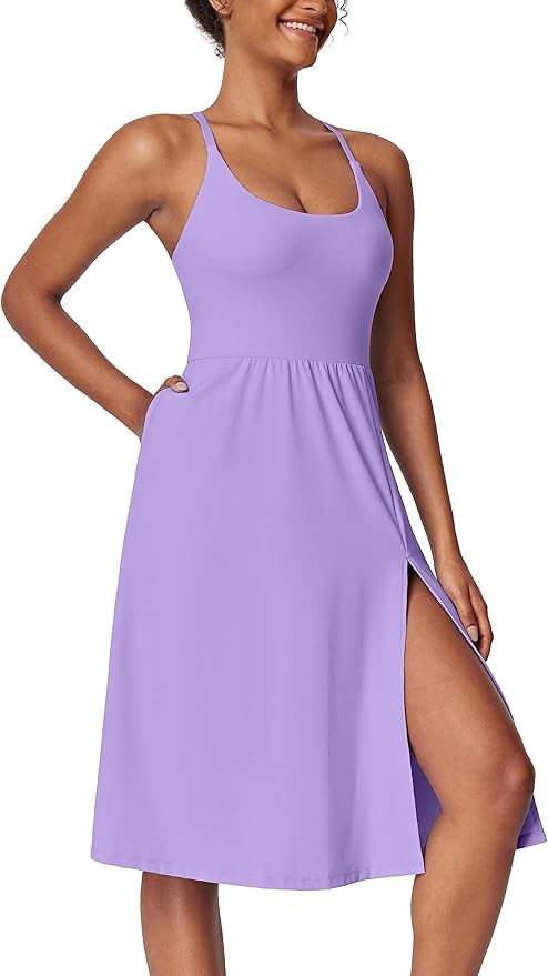 IUGA Dress with Shorts Underneath Adjustable Straps Padded Athletic Dress for Tennis Golf Workout Midi Dress with Pockets