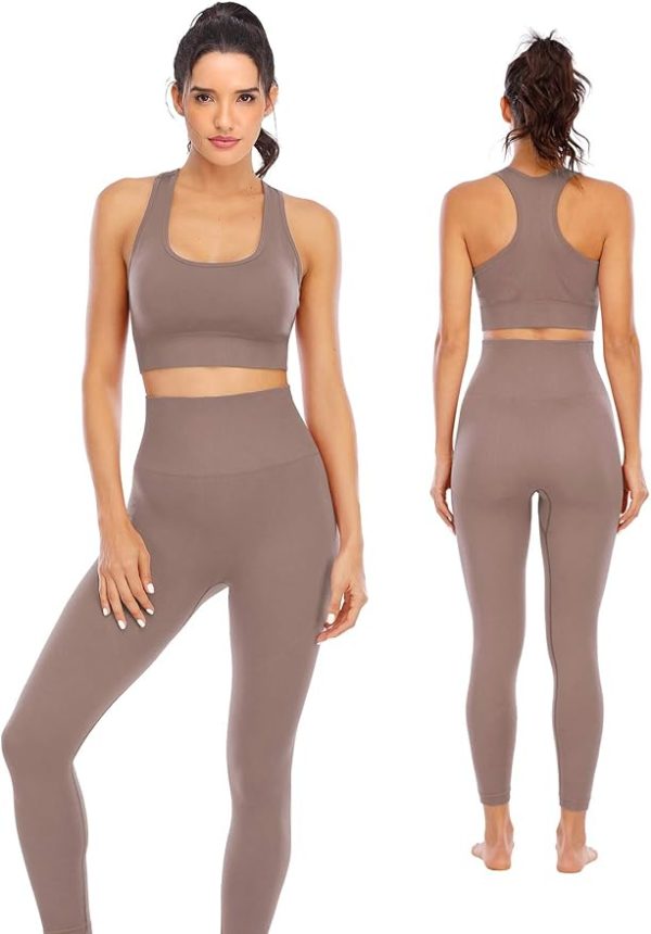 2 Piece High Waisted Seamless Leggings with Padded Stretchy Sports Bra Sets Gym Clothes
