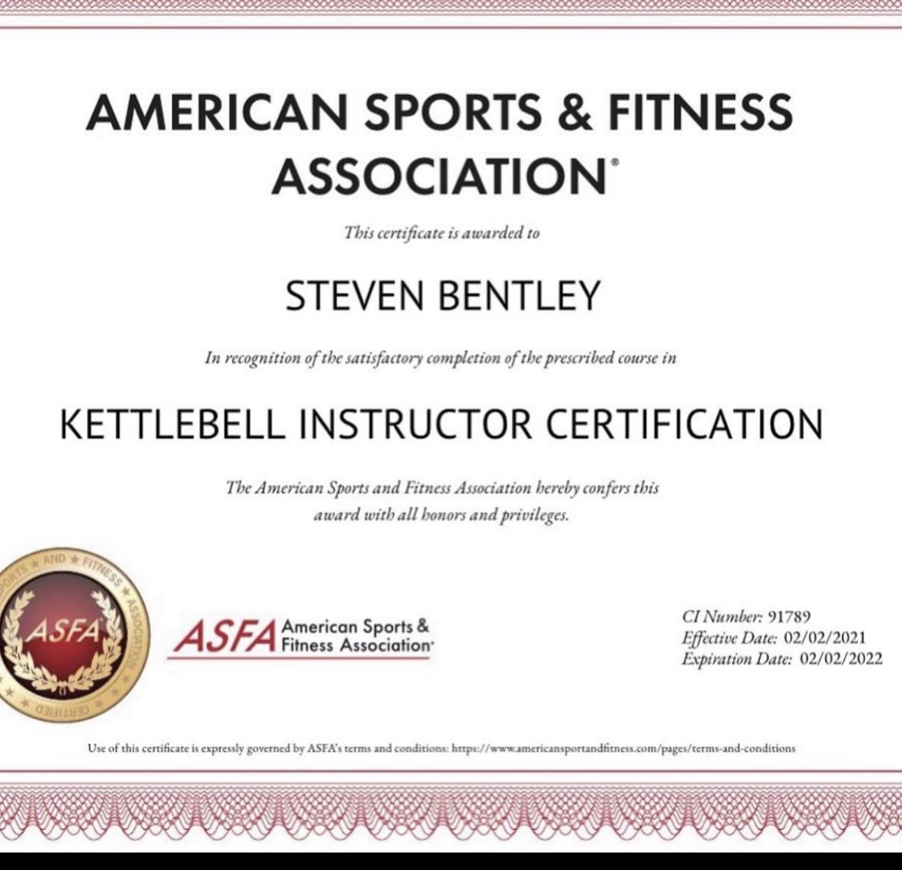 ASFA Certificate