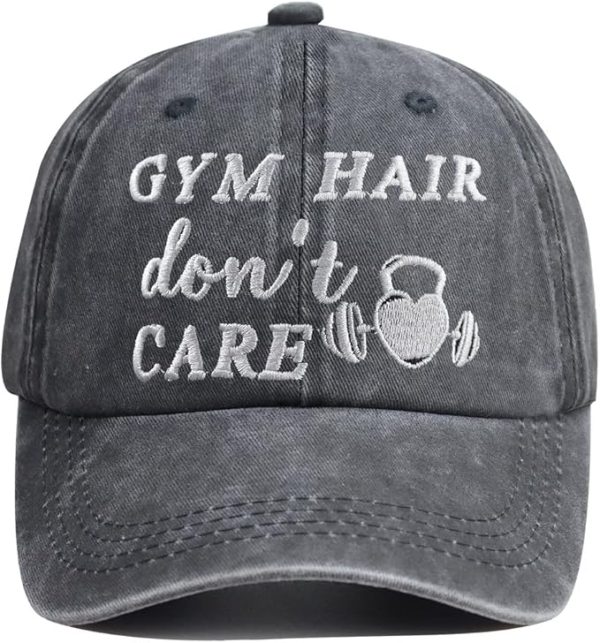 Gym Hair Don't Care Hat, Adjustable Wash Cotton Embroidered Cap for Women Men