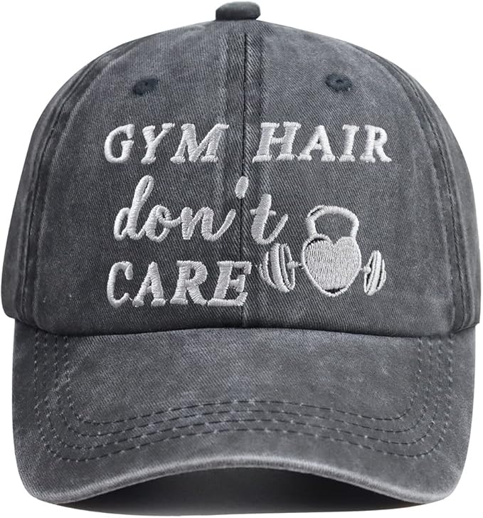 Gym Hair Don't Care Hat, Adjustable Wash Cotton Embroidered Cap for Women Men