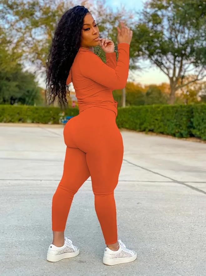 Piece Outfits For Women Sweatsuits Sets Hooded Tracksuit Long Sleev
