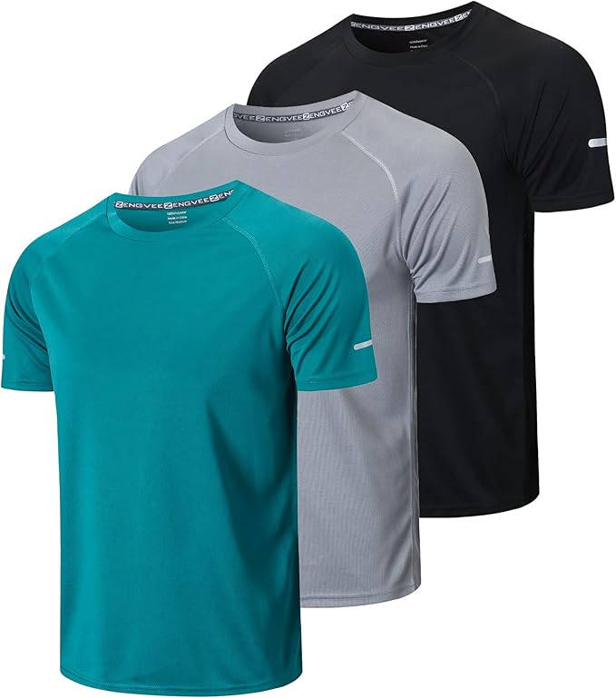 Men's 3 Pack Workout Shirts Quick Dry Moisture Short Athletic T-Shirts